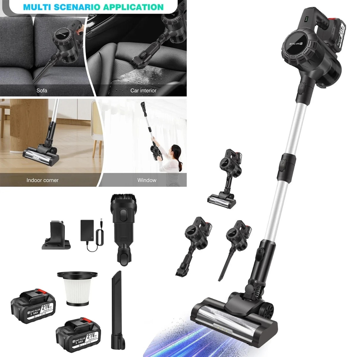 6000W 6 in 1 Upright Stick Power Vacuum Cleaner Cordless Bagless Handheld Hoover