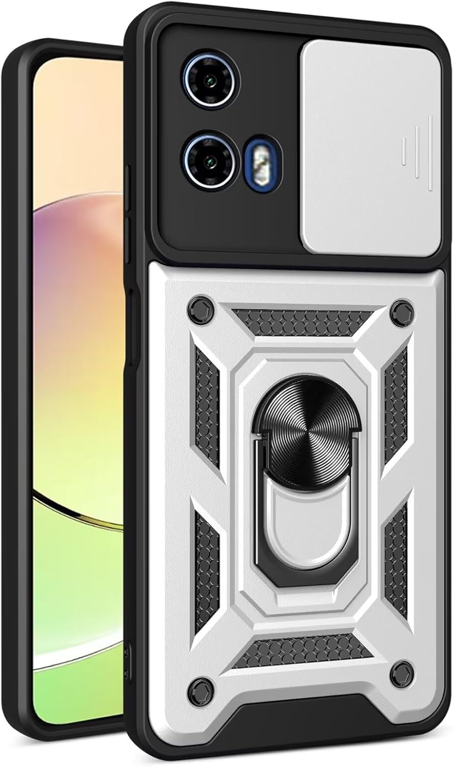 RankOne Motorola Moto G35 5G mobiltelefonfodral (6,72 tum tum) PC ring rustning tryck fönster anti-dropp skyddsfodral - svart