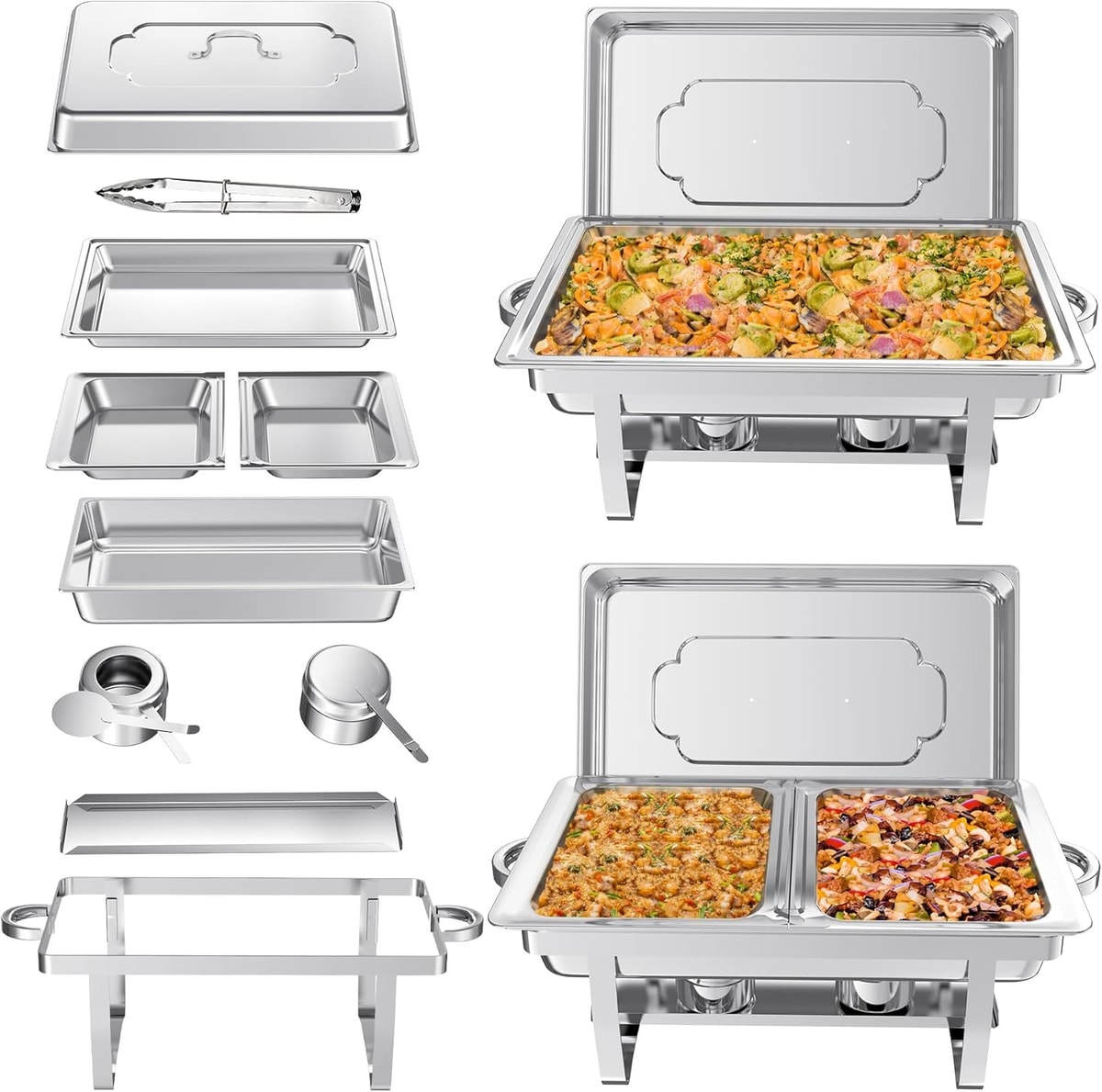 NArra 4 st chafing dish bufféset, 8 QT/9 l bufféservers catering värmebehållare set med halvstor livsmedelsbehållare, matvärmare set för catering, buffé och bröllopsfester