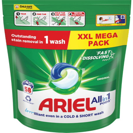 Ariel Original All-In-One tvättlappar - 58 st