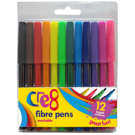 Cre8 Washable Fibre Pens – 12 Colours