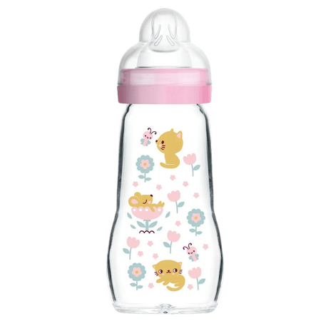 MAM Anti-Colic Pink Cat Glasflaska – 260 ml