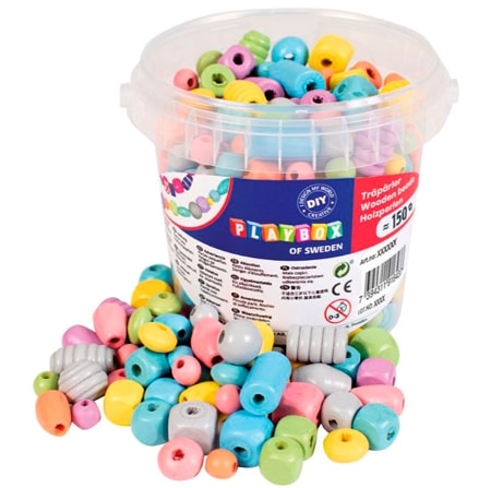 Playbox pastellfärgade träpärlor - 150 st