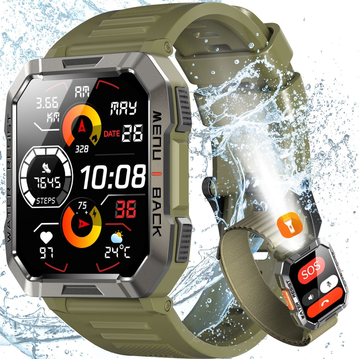 Military Smart Watch for Men (Call Receive/Dial) Rugged Tactical Fitness Tracker