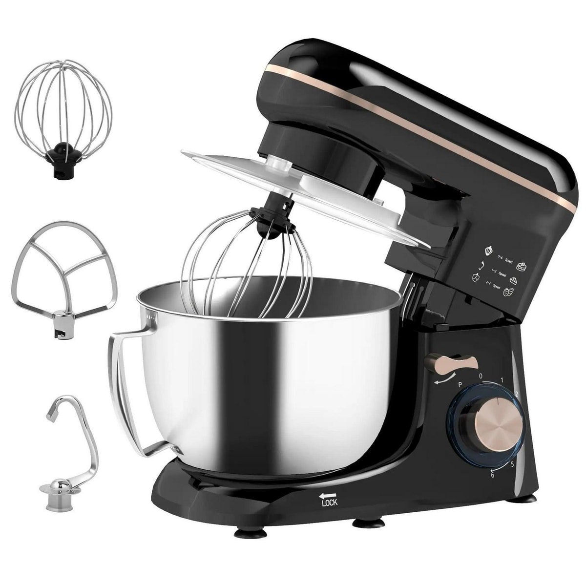 HOMCOM Home Goods, 1300W Kitchen Dining Stand Mixer, With Accessories - Black