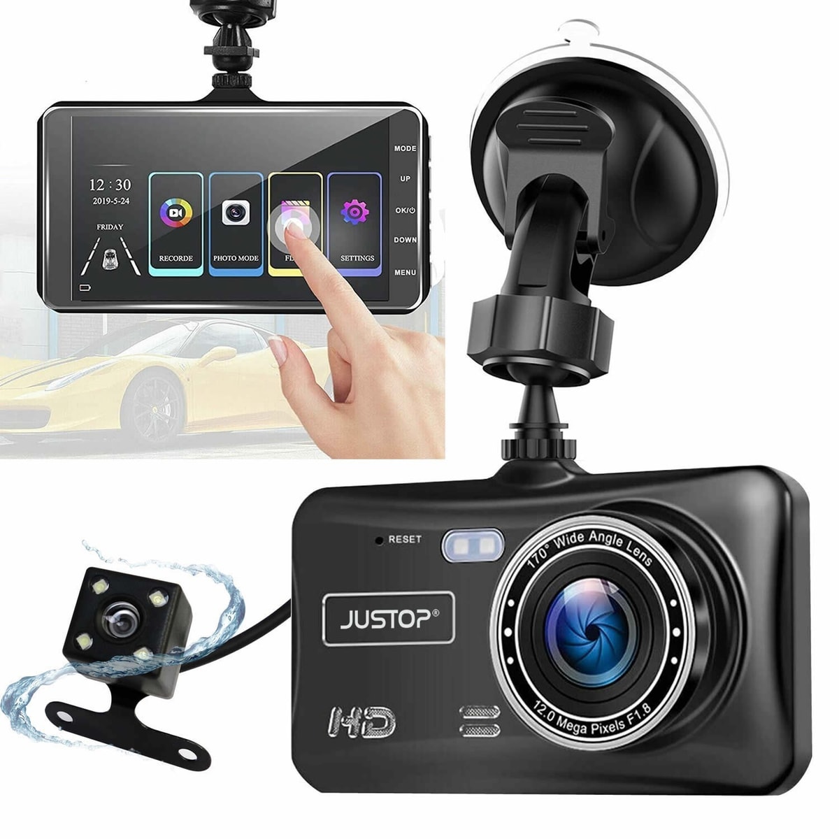 Car Dash Camera HD 1080P Recorder LCD Dual Lens DVR Front And Rear Reverse Cam
