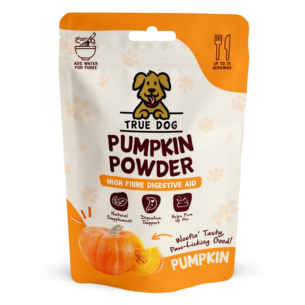 True Dog Pumpkin Powder for Dogs 250g, High Fibre, Digestive Aid Supplement