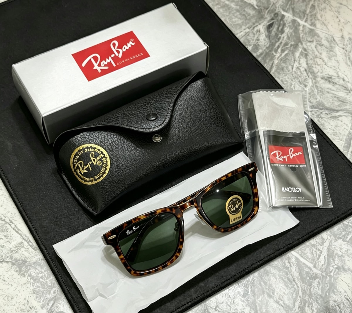 Ray-Ban RB2140 Wayfarer Classic Tortoise Brown Frame Glass Green Lens Sunglasses
