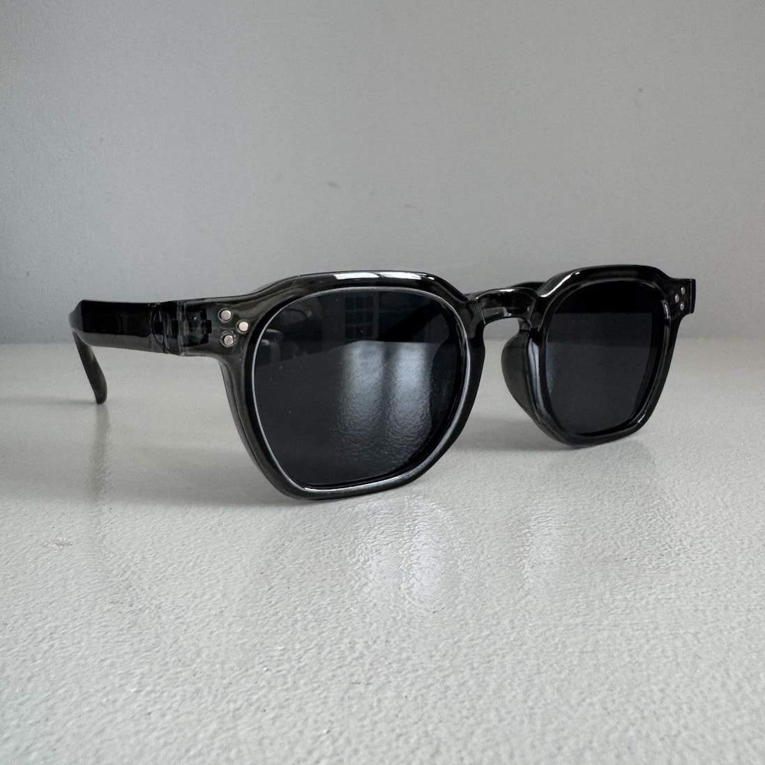 Men's Square Sunglasses Black Plastic Frame Tinted Black Lenses Lightweight