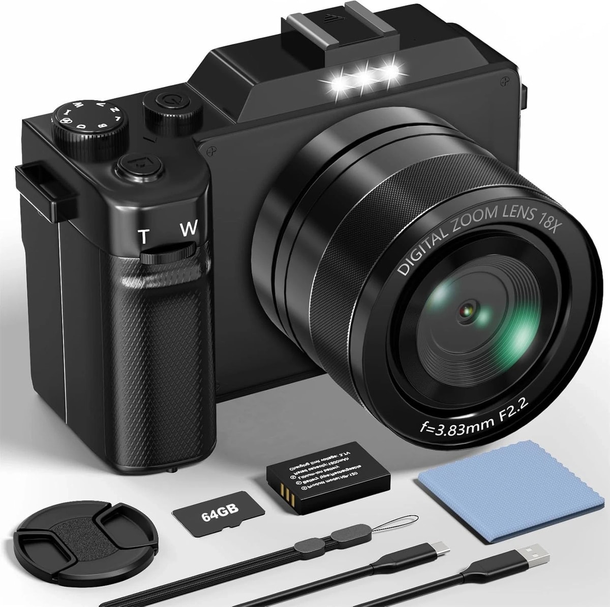 Digital Camera, 5K 64MP Cameras for Photography with WiFi, 64GB Card, Autofocus