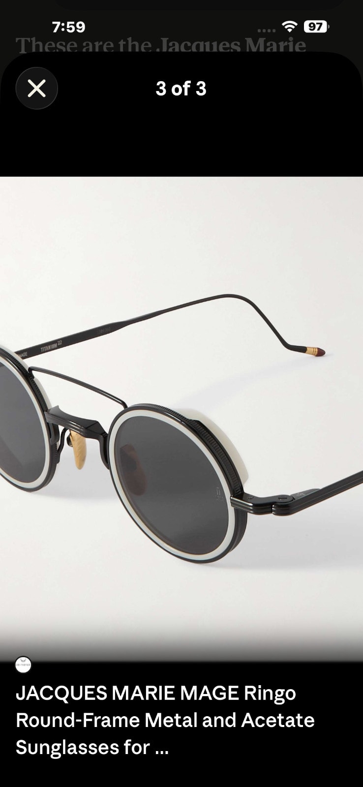 Jacques Marie Mage Ringo Sunglasses Black/White Round Titanium Ltd 285/350 Japan