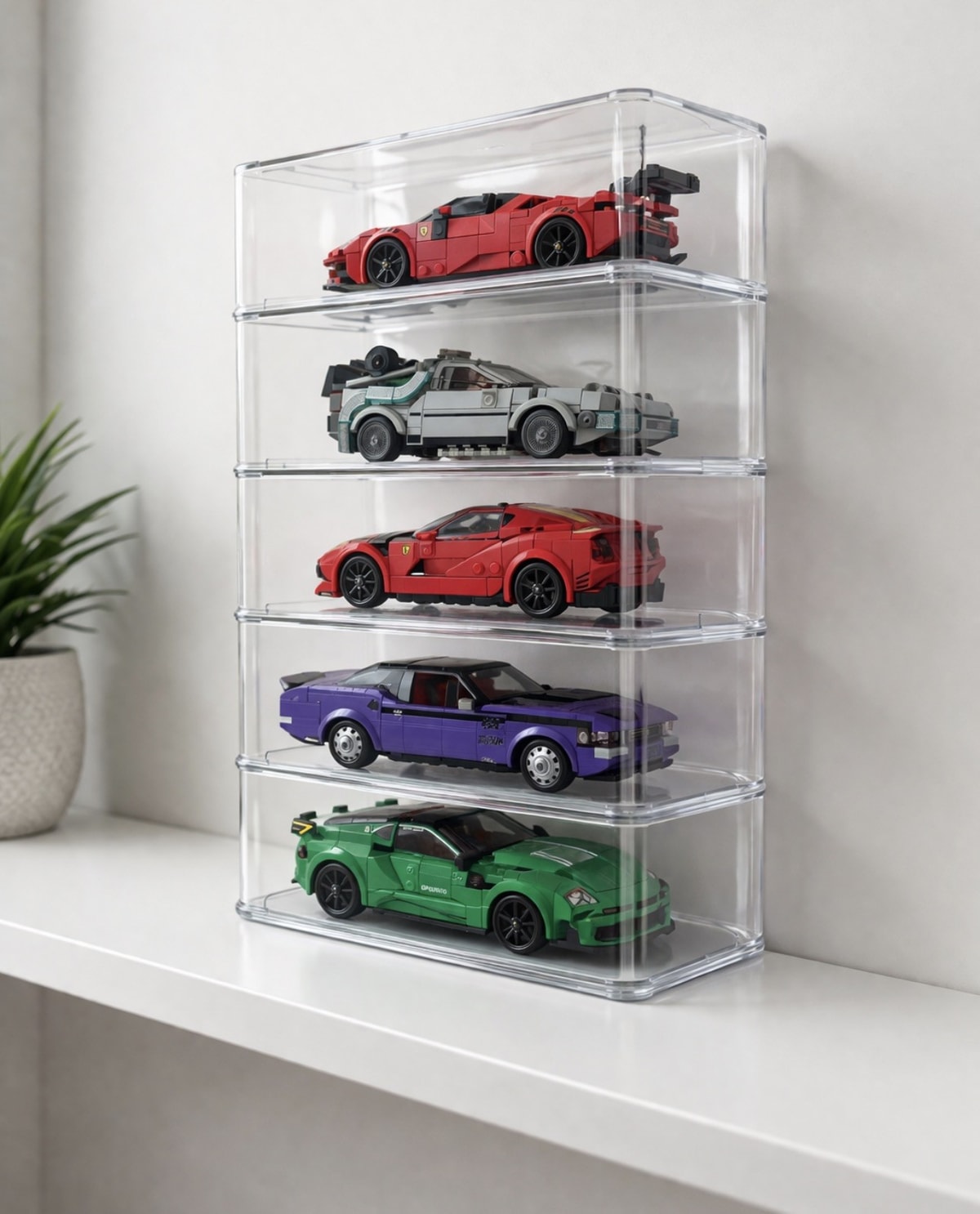 5 x Acrylic Display Cases compatible with Lego Speed Champions Style Brick Cars