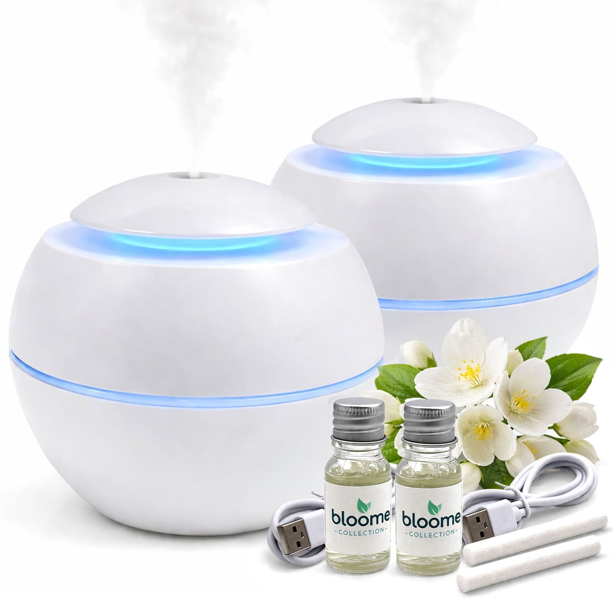 2pk Round Aroma Mist Jasmine Essential Oil Diffusers For Home Aromatherapy USB