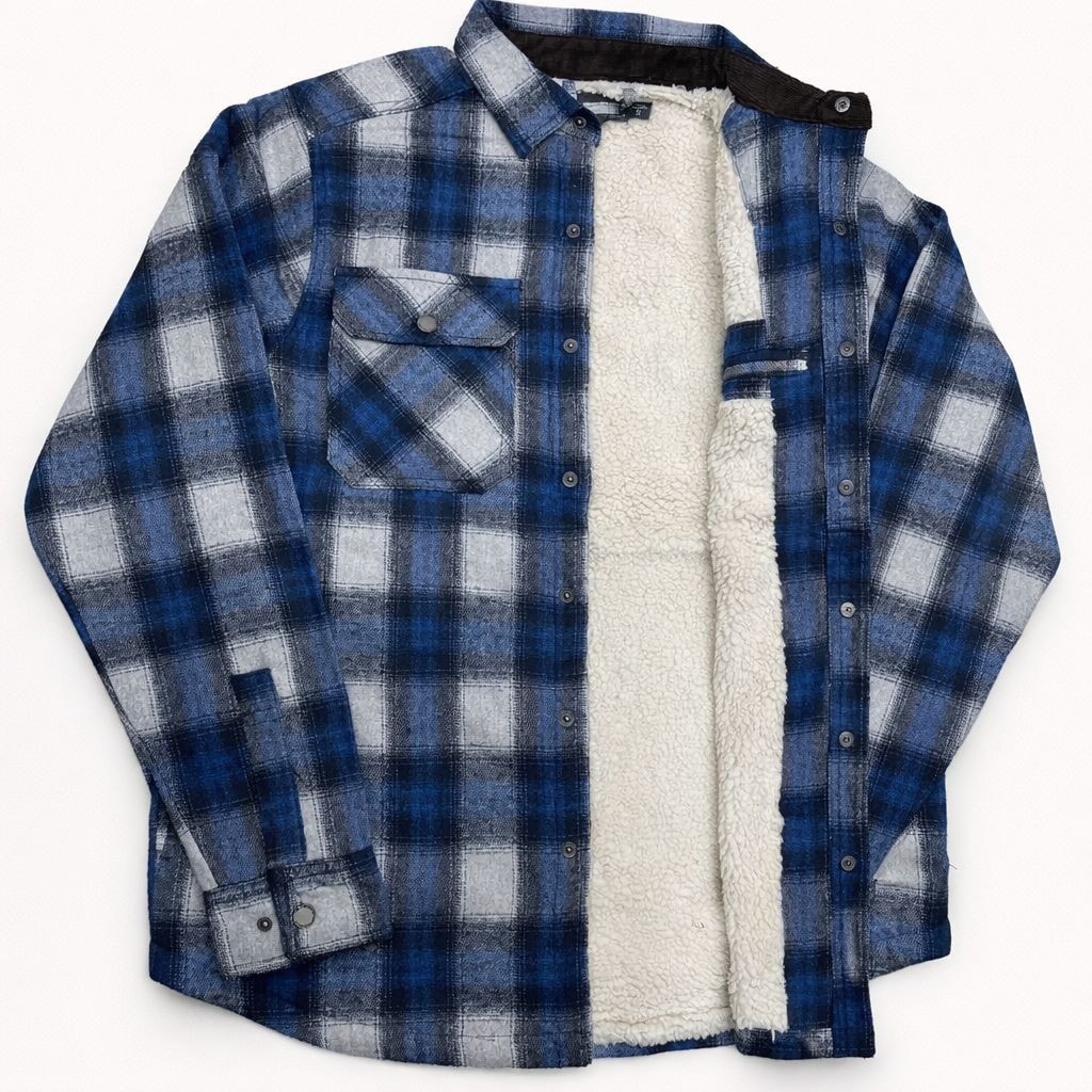 Men’s Sherpa Fleece Lined Flannel Shirt Jacket Padded Warm
