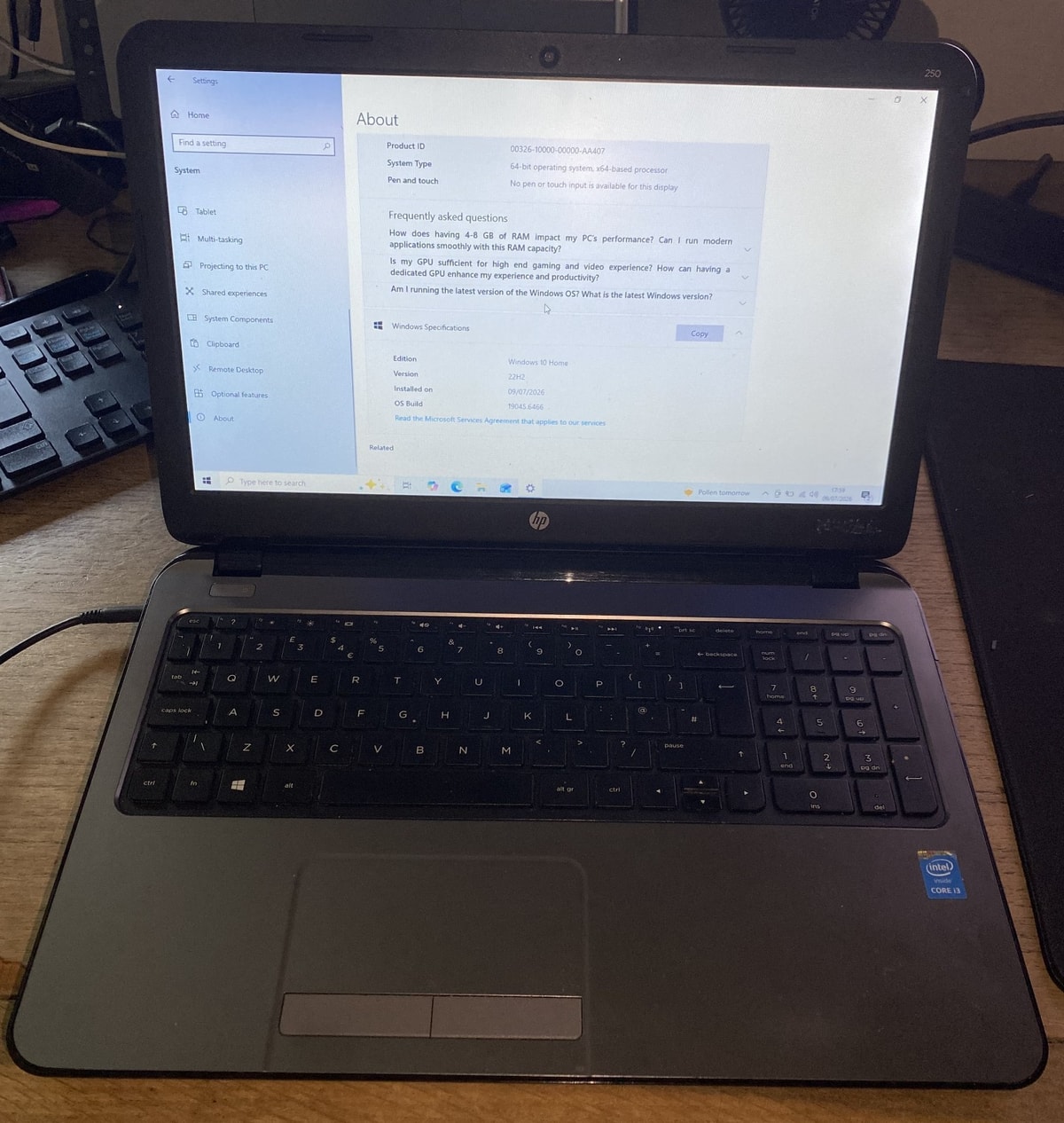 HP 250 G3 Notebook Laptop : i3-4005U : 4GB RAM : 50GB HDD : Win 10