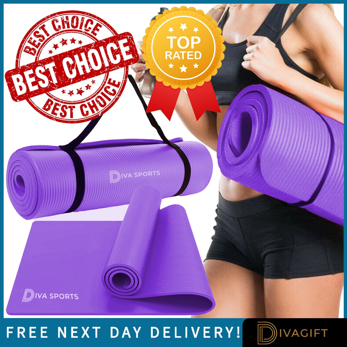 PURPLE YOGA MAT 15MM THICK GYM EXERCISE FITNESS PILATE WORKOUT NON-SLIP 60x185CM