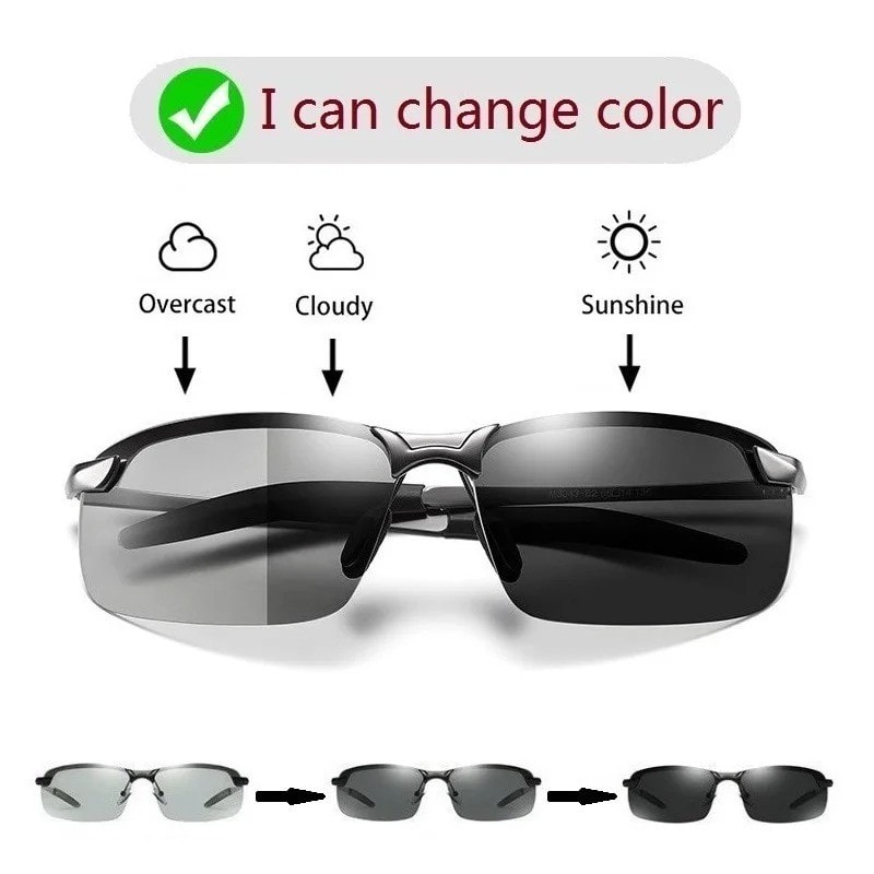 Men Photochromic Polarised Sunglasses Driving Fishing Chameleon Day Night Vision
