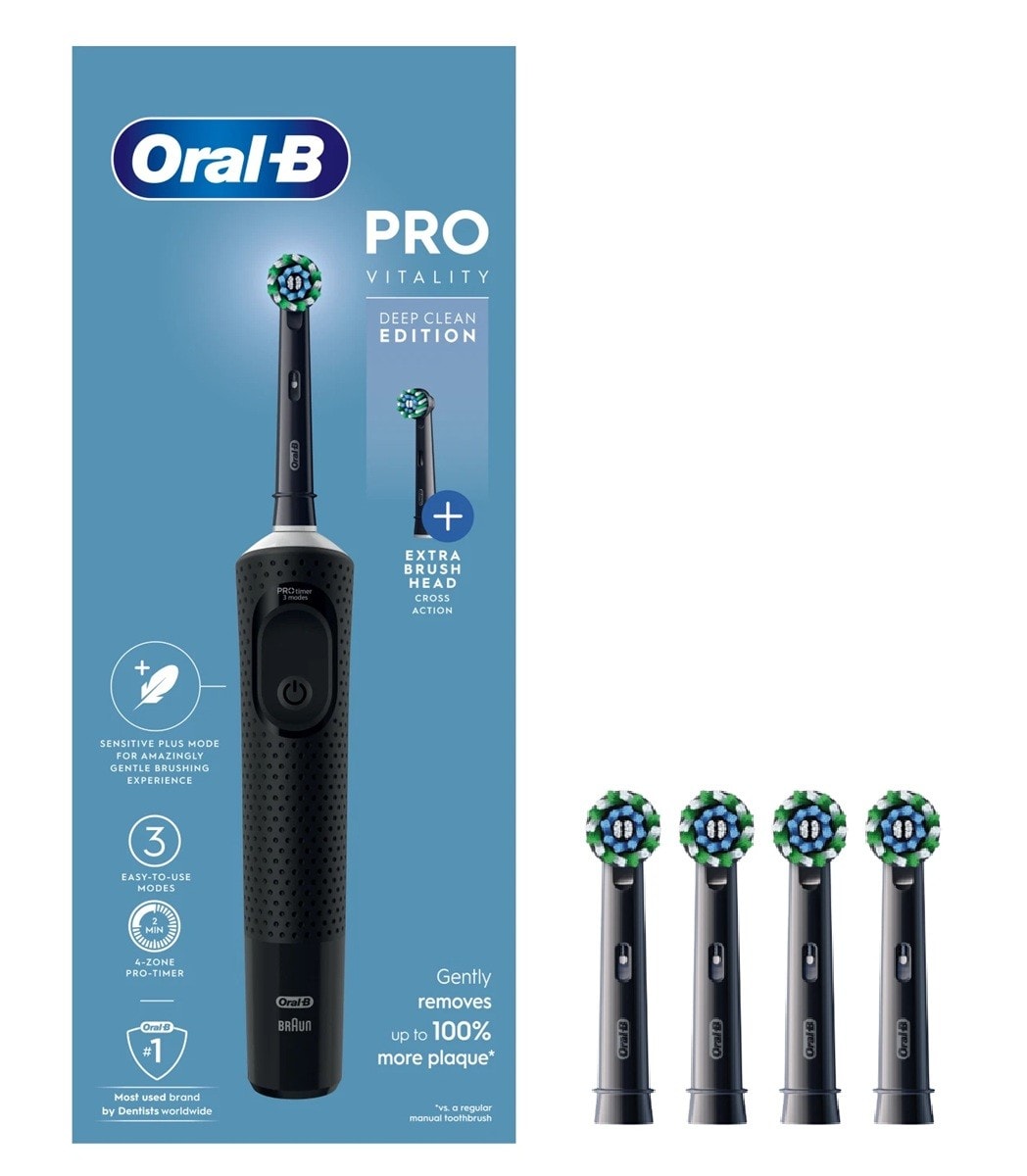 Oral-B Vitality Pro Electric Toothbrush Black & Cross Action Black Refill Heads