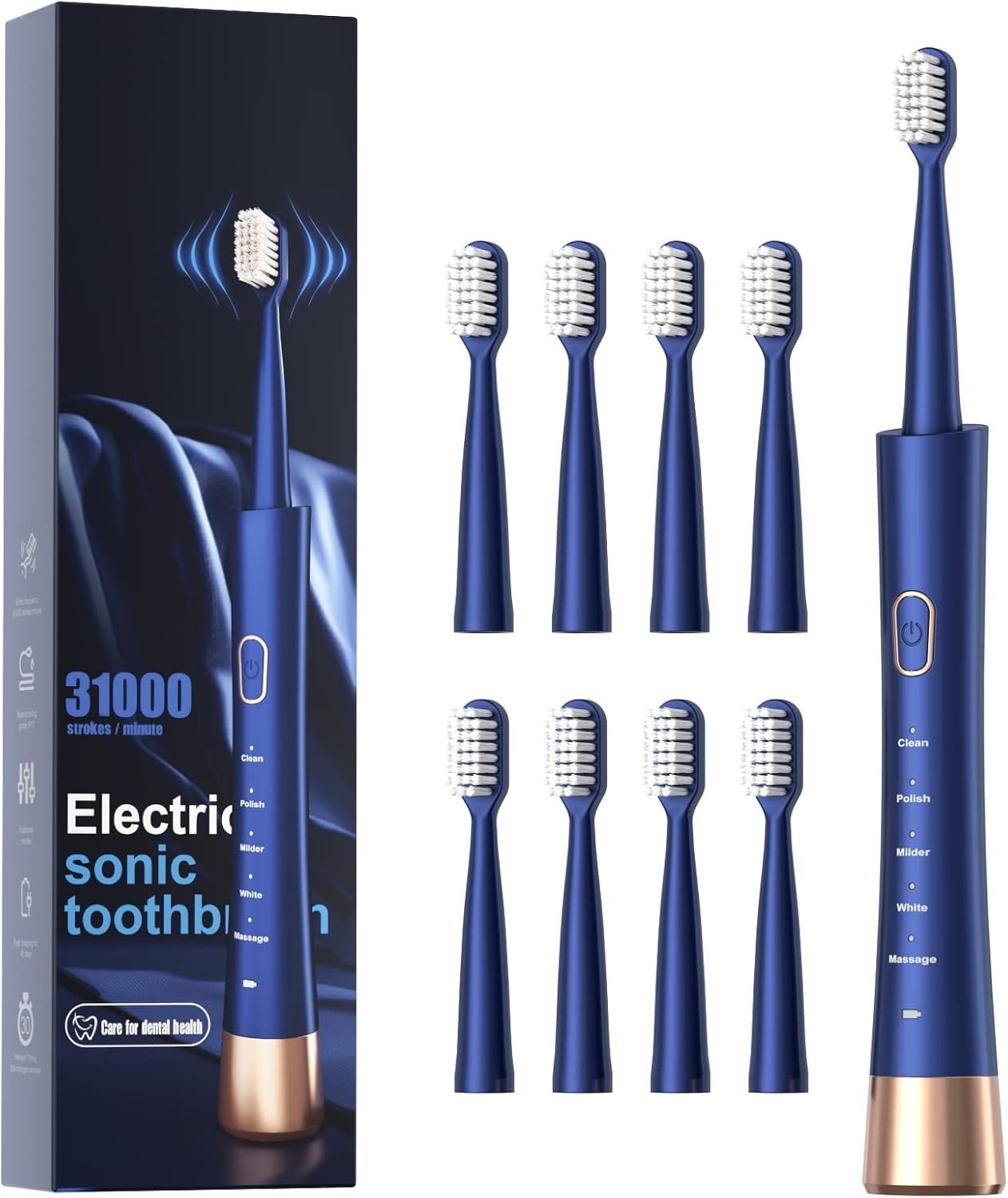 Toothbrush, 2-Hour Fast Charge with Intelligent Time Reminder, 5 Modes, 8 Brush