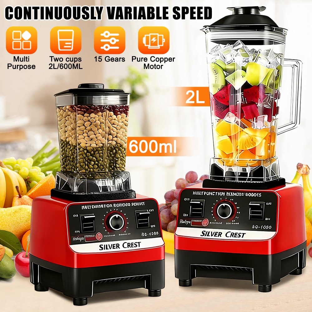 2L+600ML Commercial Food Blender Juicer Mixer Crusher Processor Grinder 4500W