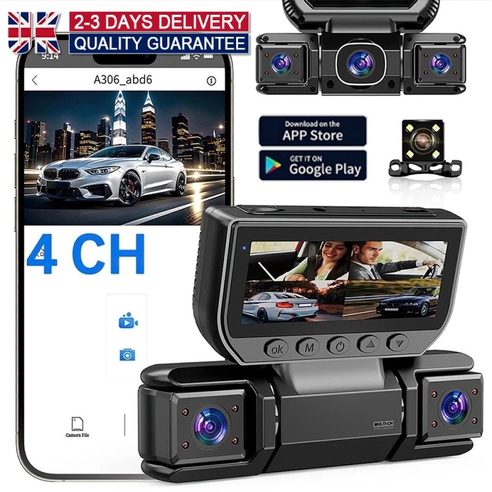 4K 4 Channel Car Wireless Dash Cam HD 1080P 360° Front Rear Driving Recorder UK