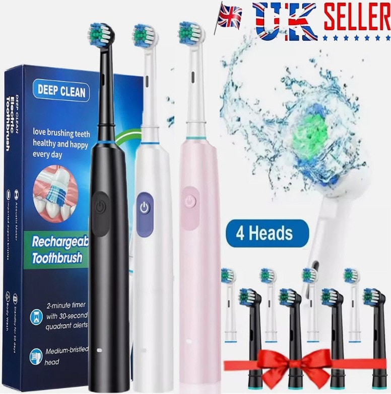 Rotating Electric Toothbrush Rechargeable With 4 Brush Heads 5 Modes Timer USB