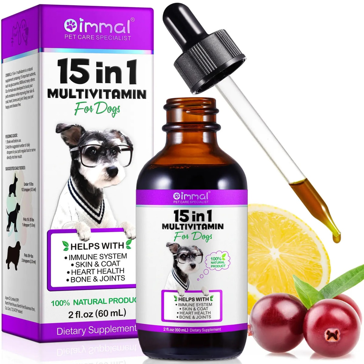 100% Natural Liquid 15 in 1 Multivitamin Drops Health Supplements for Dogs