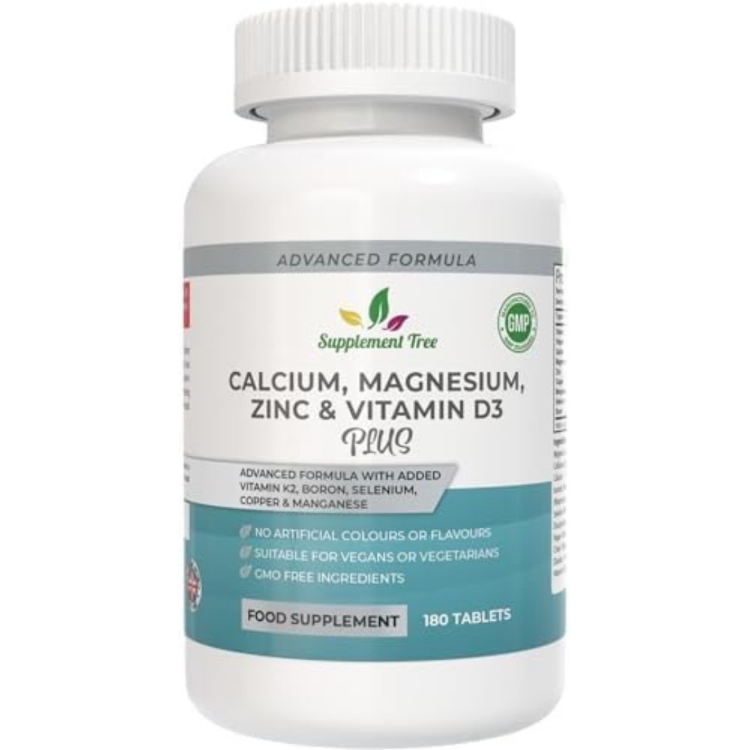 Calcium Magnesium Zinc and Vitamin D Plus Vitamin K2 MK-7 Supplement - 180 Vegan