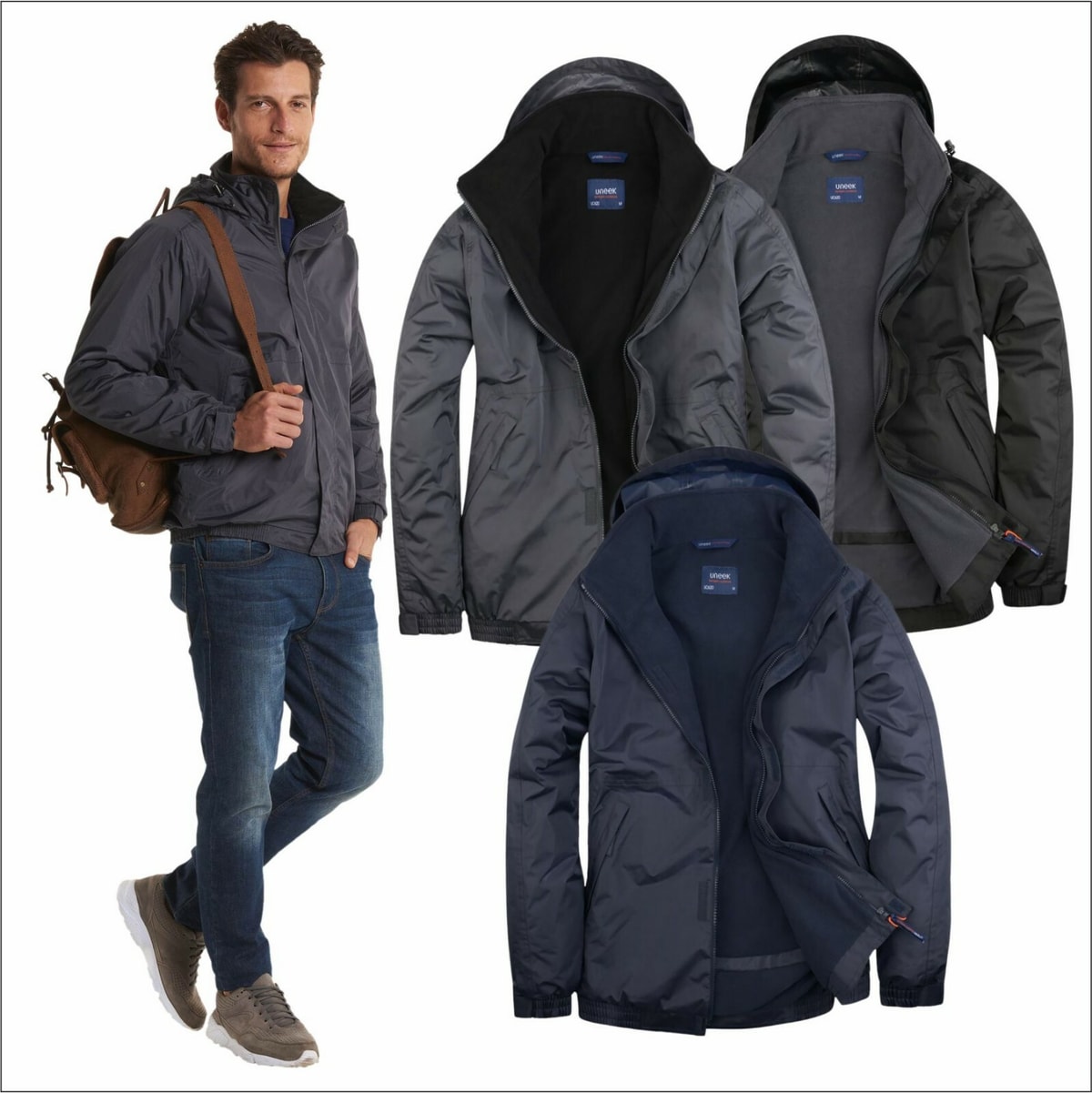 Uneek Mens Premium Outdoor Waterproof Windproof Coat Fleece Lined Jacket XS-4XL