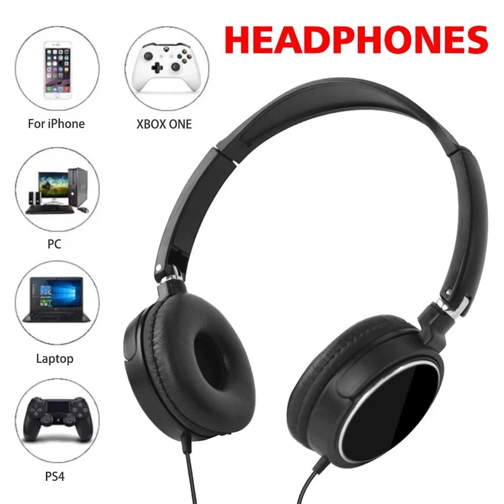 Wired Headphone Over Ear Headset Earphone HD Sound Bass HiFi Sound Music Stereo
