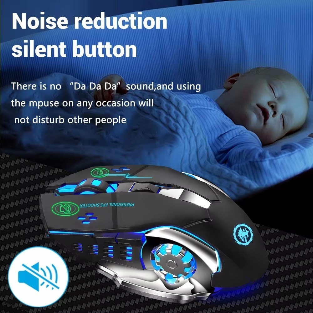 Wireless Gaming Mouse 2.4G+Bluetooth Rechargeable Silent RGB 3600DPI 6-Button