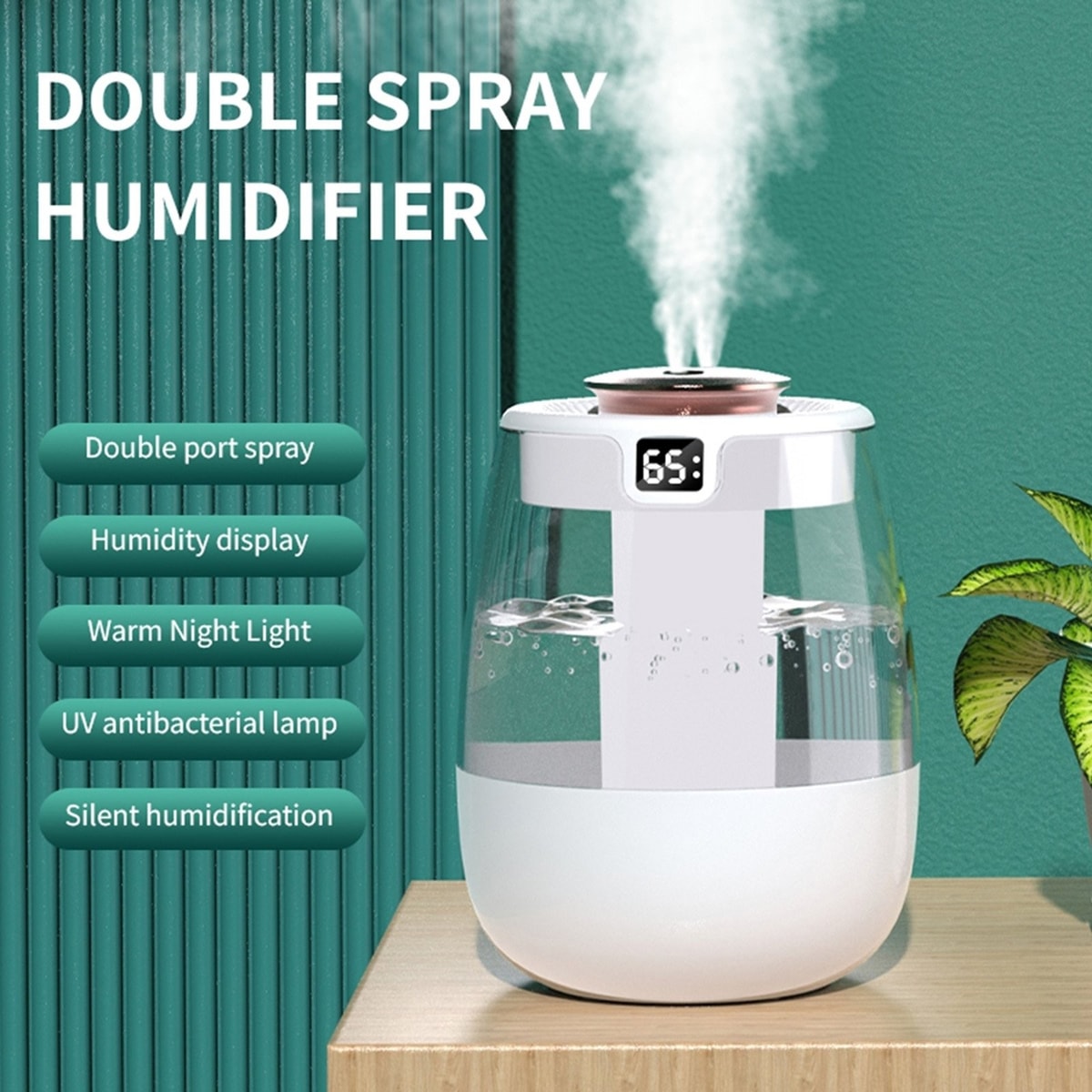 Cool Mist Air Humidifier 1.3L for Bedroom Home Office Baby Room Air Purifier