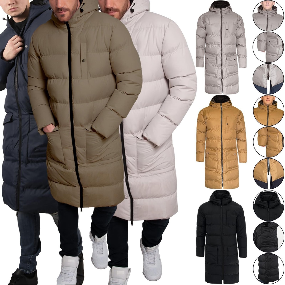 Soul Star Mens Long Coat Puffer Hooded Jacket Padded Winter Parka Warm S-XXL