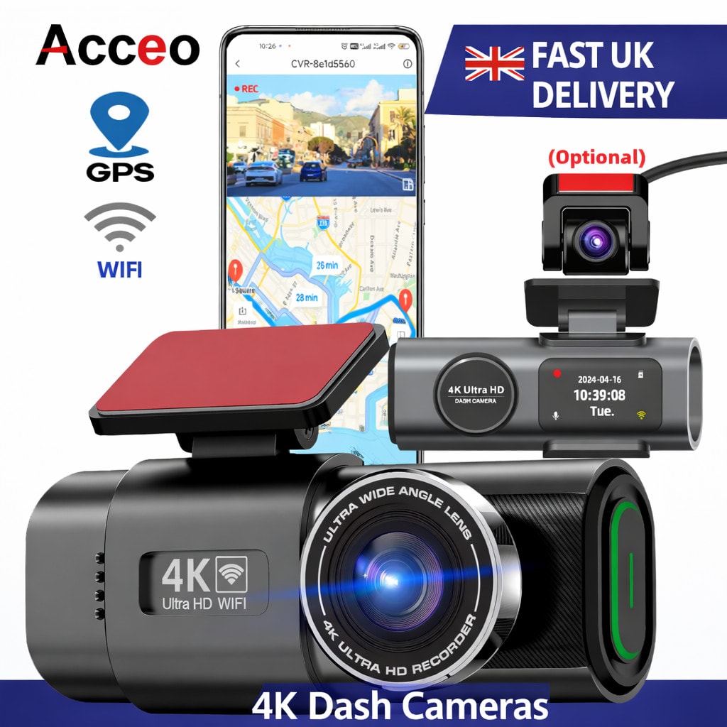 4K UHD Dash Cam Car DVR Night Vision WiFi GPS 24H Parking Recorder Camera Video!
