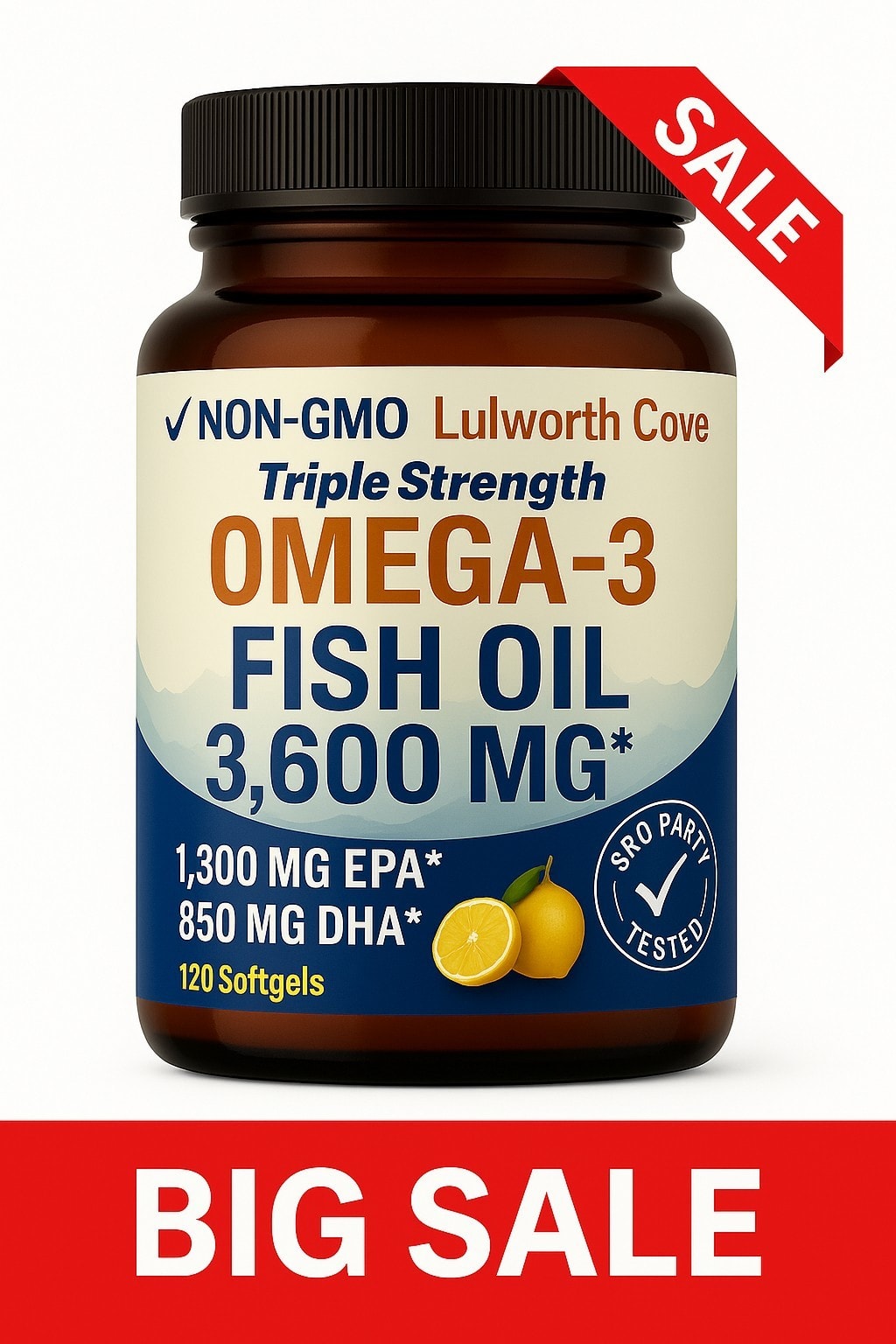 Omega-3 Fish Oil 3600mg – High Strength EPA & DHA – Supplement 120 Softgels