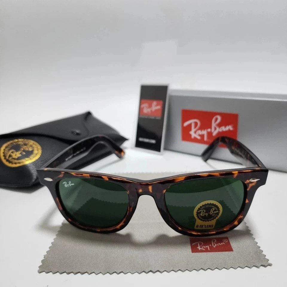 2026New Ray-Ban RB2140 Wayfarer Classic Tortoise Brown Frame Glass Green Lens UK