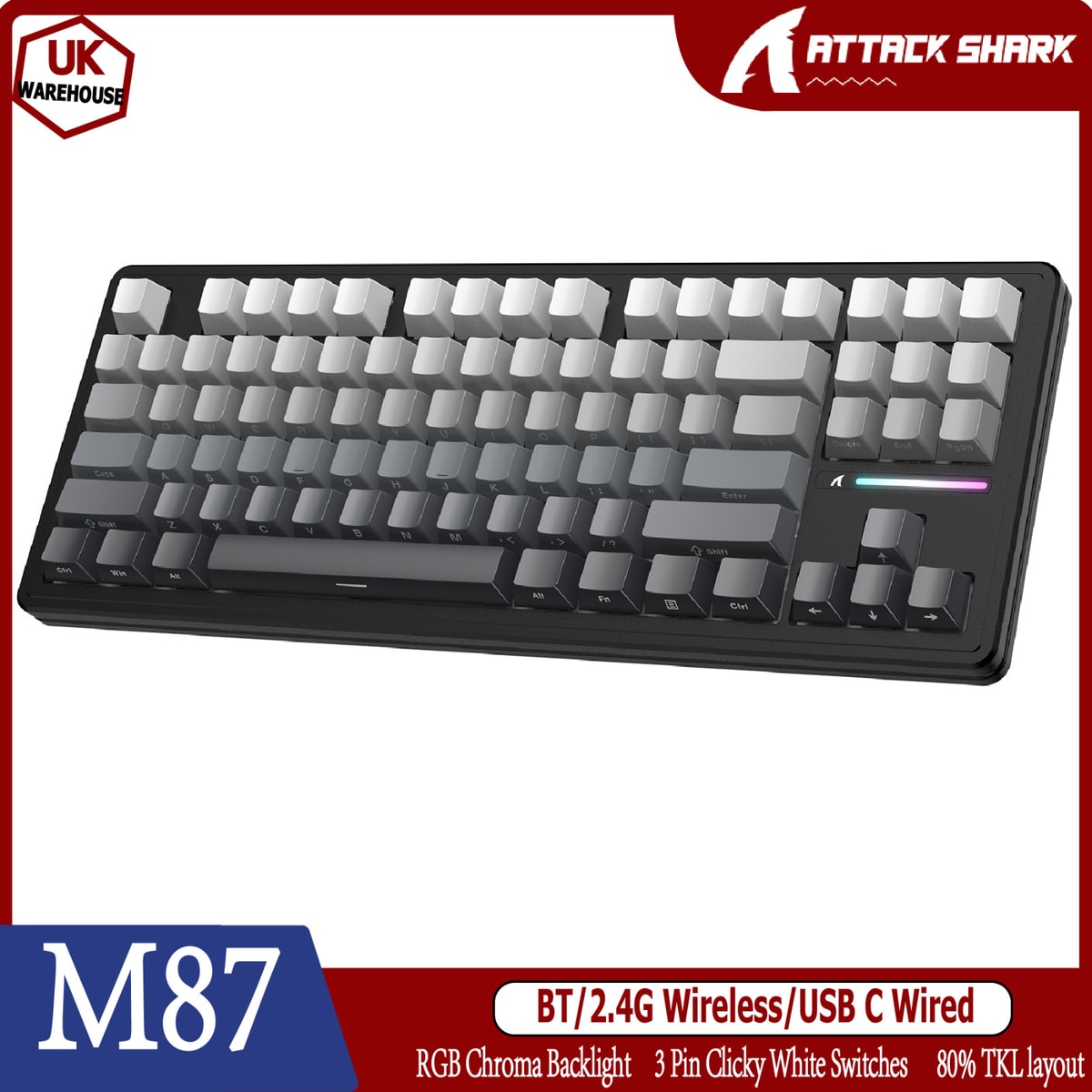 ATTACK SHARK M87 Wireless Gaming Keyboard TKL Bluetooth5.0/2.4G RGB Rechargeable