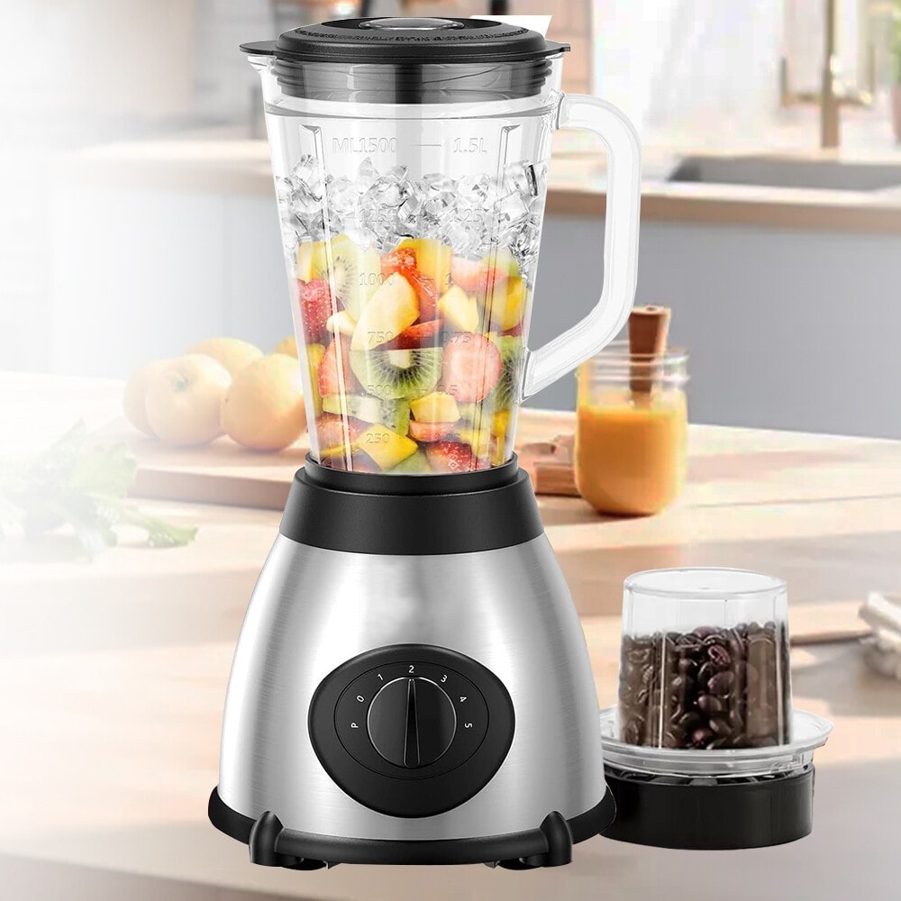 1.5L 2-in-1 Glass Blender & Smoothie Maker Jug Blender W/5-Speed Control & Pulse