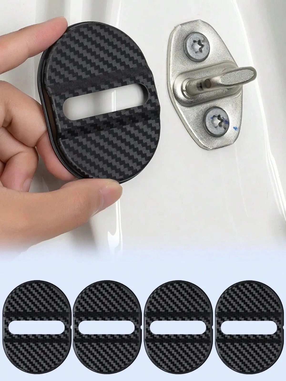 4x Carbon Fibre Car Door Lock Protector Sticker Anti Rust Trim Cover Accessories