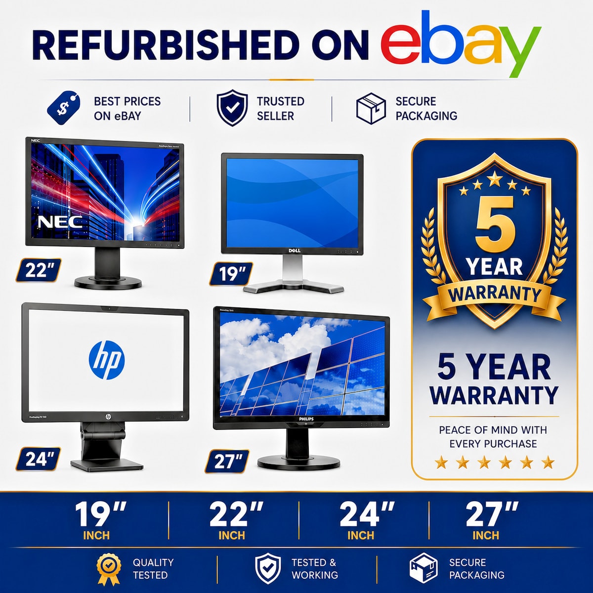19" 22" 24" 27" PC MONITOR VGA / HDMI | FLAT SCREEN / FRAMELESS Monitor + Cables
