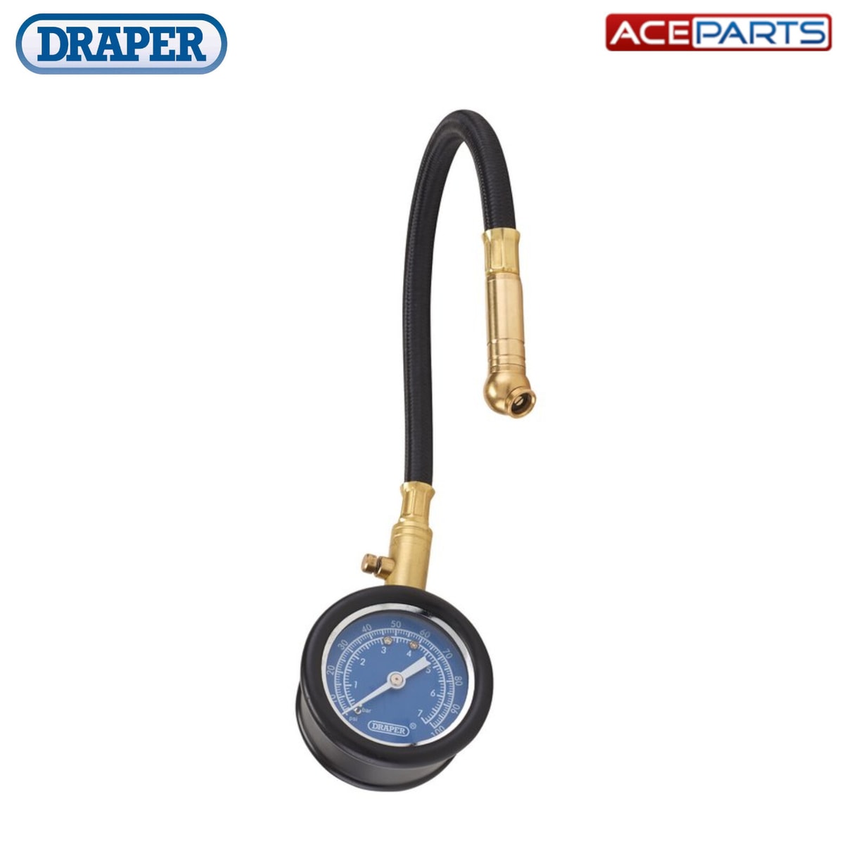 Draper Tyre Pressure Gauge with Flexible Hose for Car Van Motorbike Cycle Bike