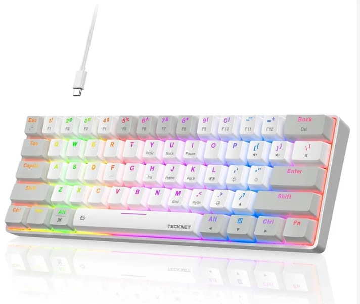 TECKNET 60% Mechanical Gaming Keyboard RGB Backlit Compact Wired Detachable