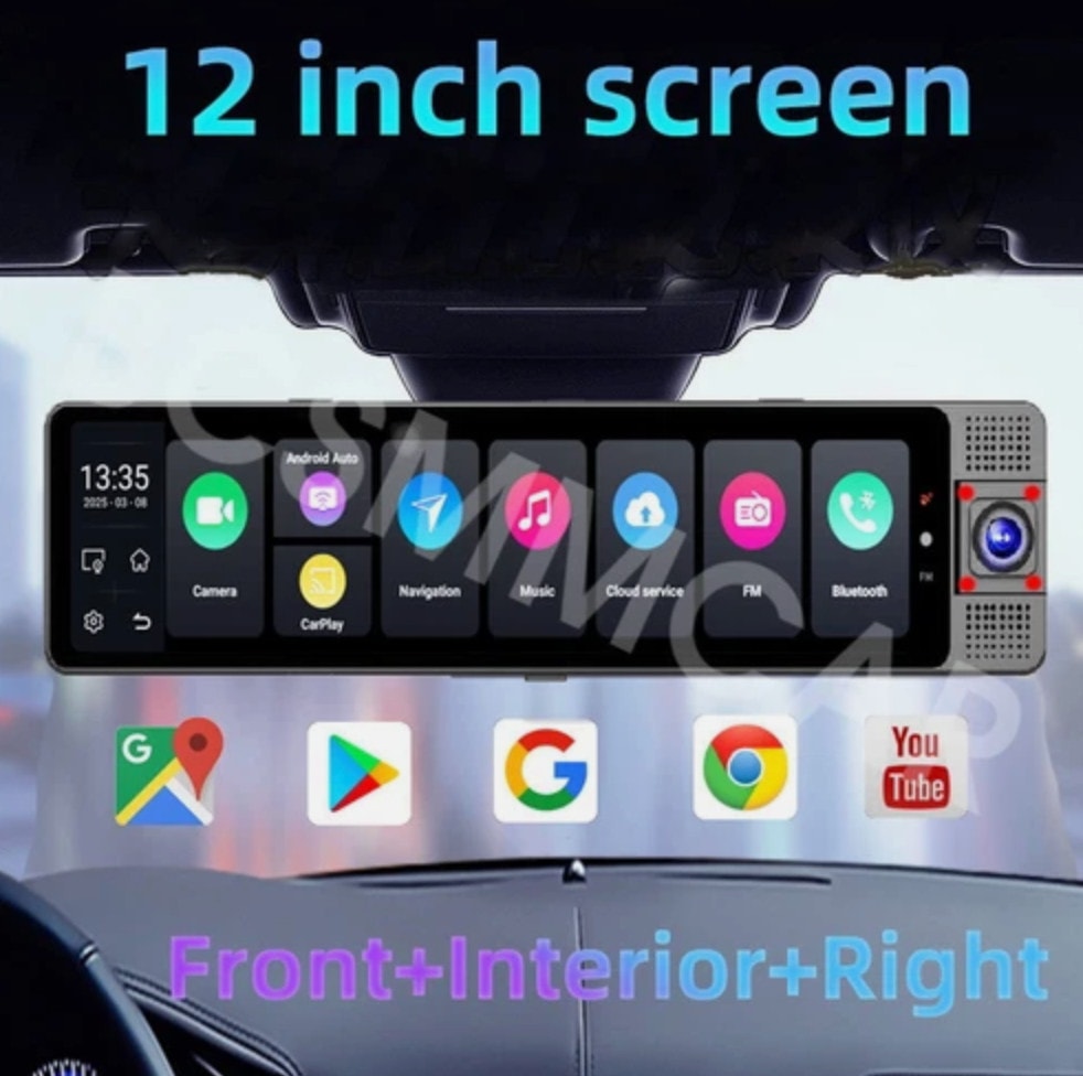 12” Android 4G Mirror Dash Cam 3 Camera 4GB+64GB GPS WiFi