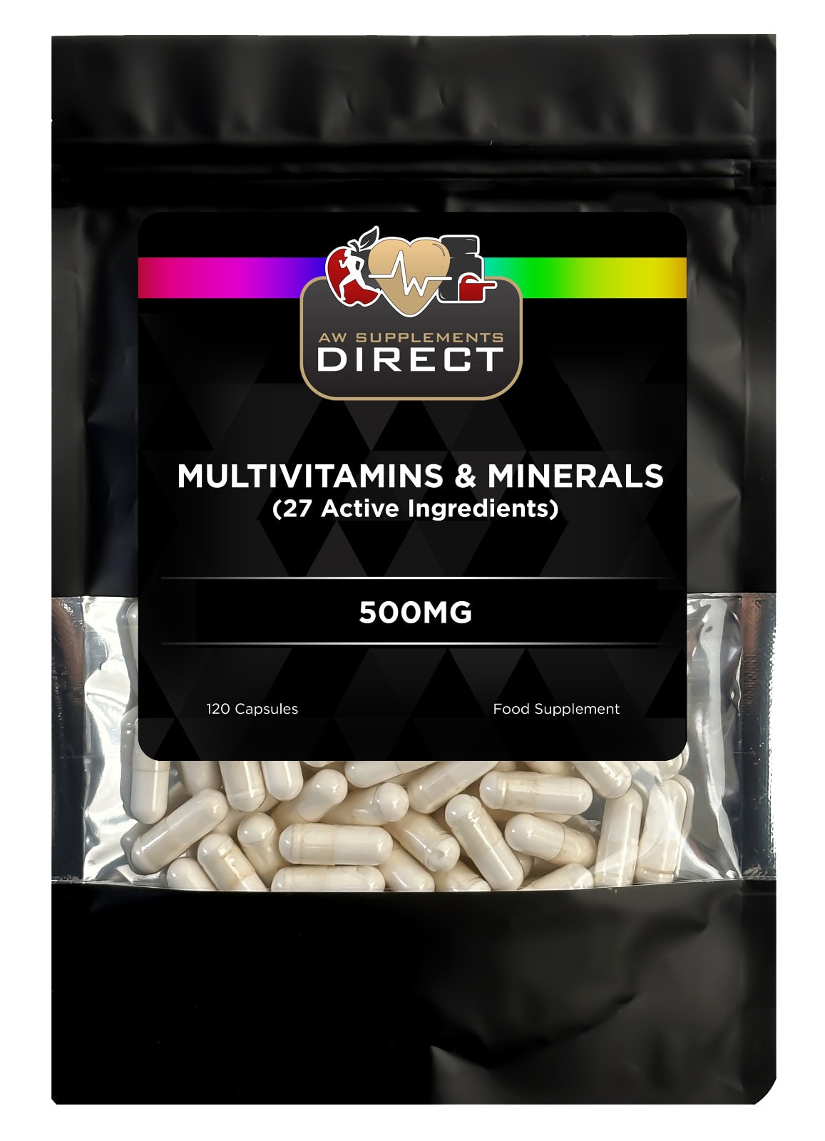 Multi Vitamins 500mg, No Fillers Or Binders, 120 Caps, B12,B6, B3, Iron, Copper