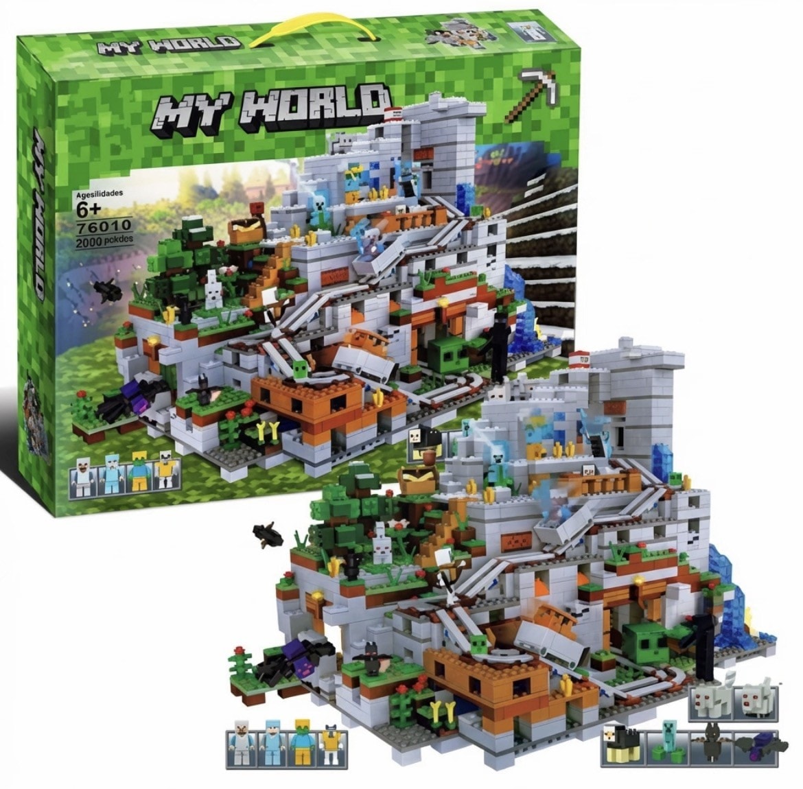 New The Minecraft Mountain Cave 21137 Moc 2863pcs Plus Figures
