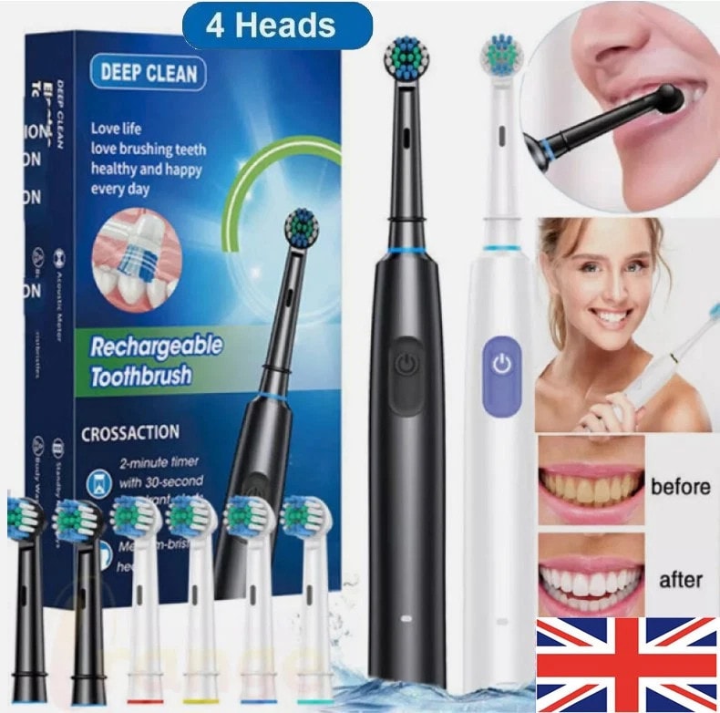 Rotating Electric Toothbrush Rechargeable With 4 Brushes Head 5 Modes USB Charge