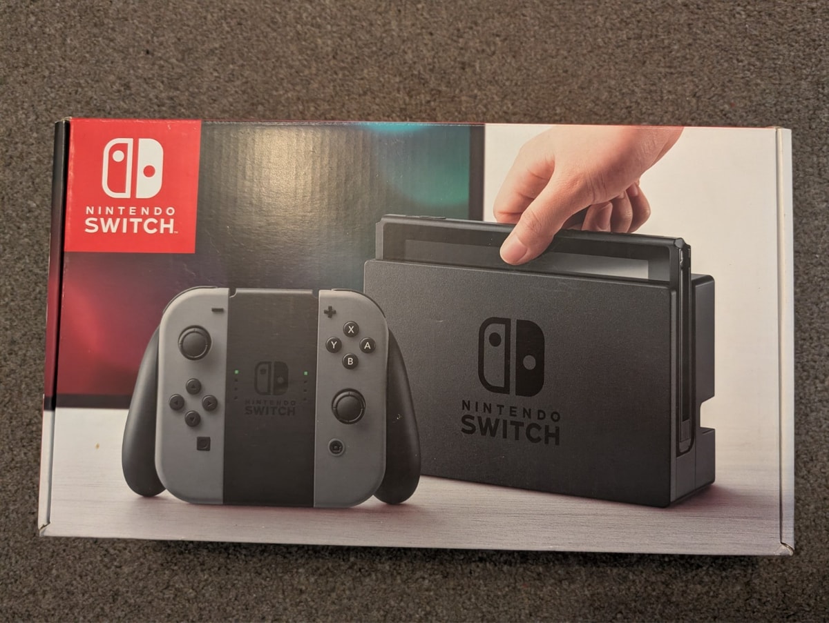 Boxed Grey Nintendo Switch Console with Red/Blue Joy-Cons, 128GB SD Card & Case