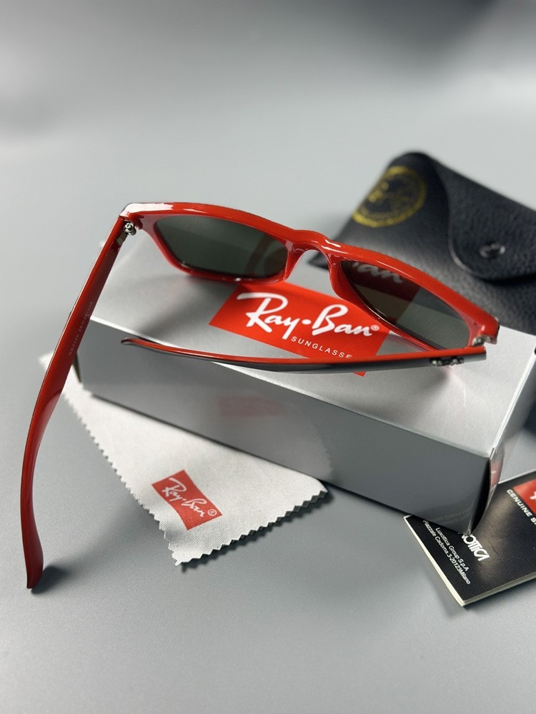 Ray-Ban Wayfarer RB2140 Black Red Edition Sunglasses Green Lenses & Accessories