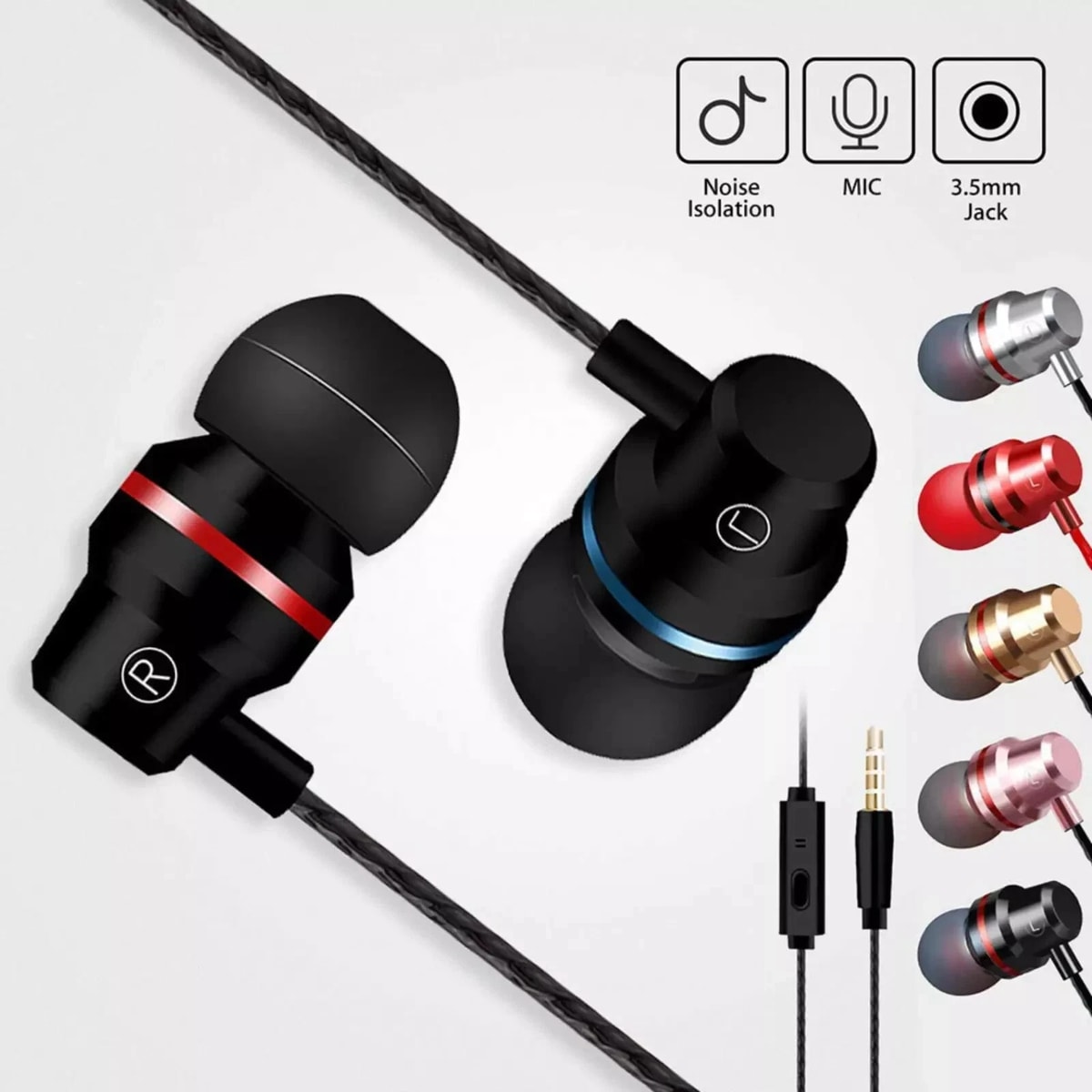 Earphones Wired Headphones In Ear High Definition Deep Bass 3.5mm AUX Jack