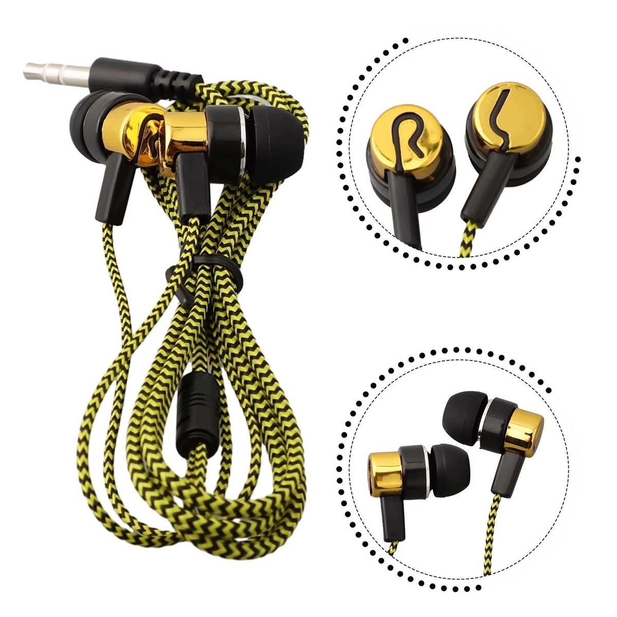 Braided Headphones Earphones Wired Earbuds 3.5mm Jack Cheap Red Blue Gold Green